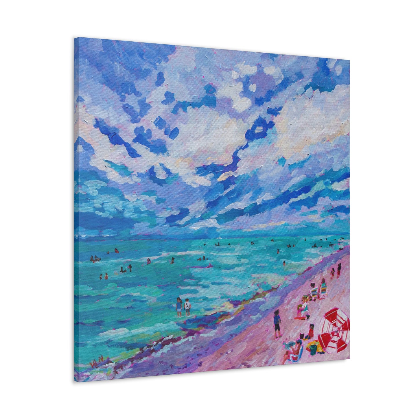 Busy Relaxing Beach Left Panel— Gallery Wrapped Canvas Reproductions