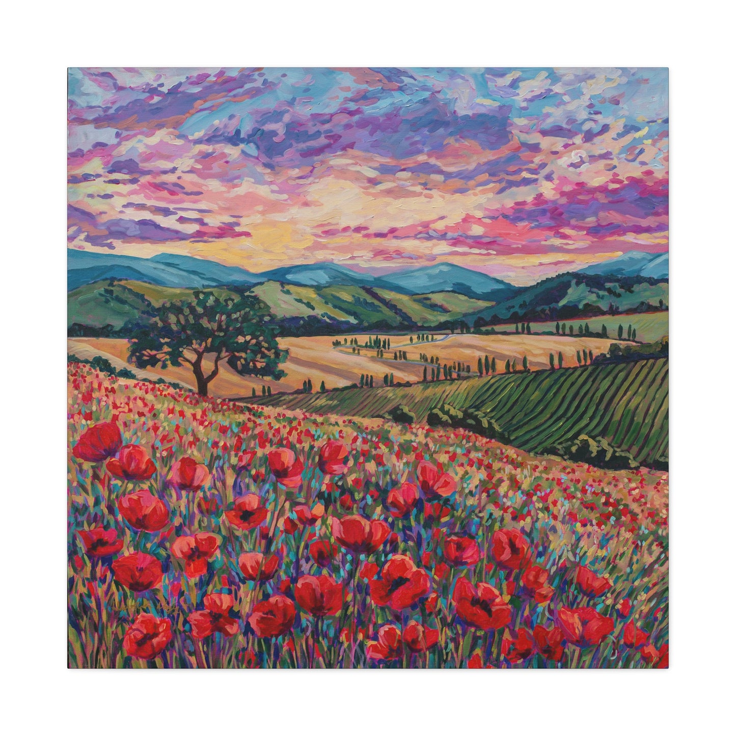 Tuscan Poppies and Poplars— Gallery Wrapped Canvas Reproduction