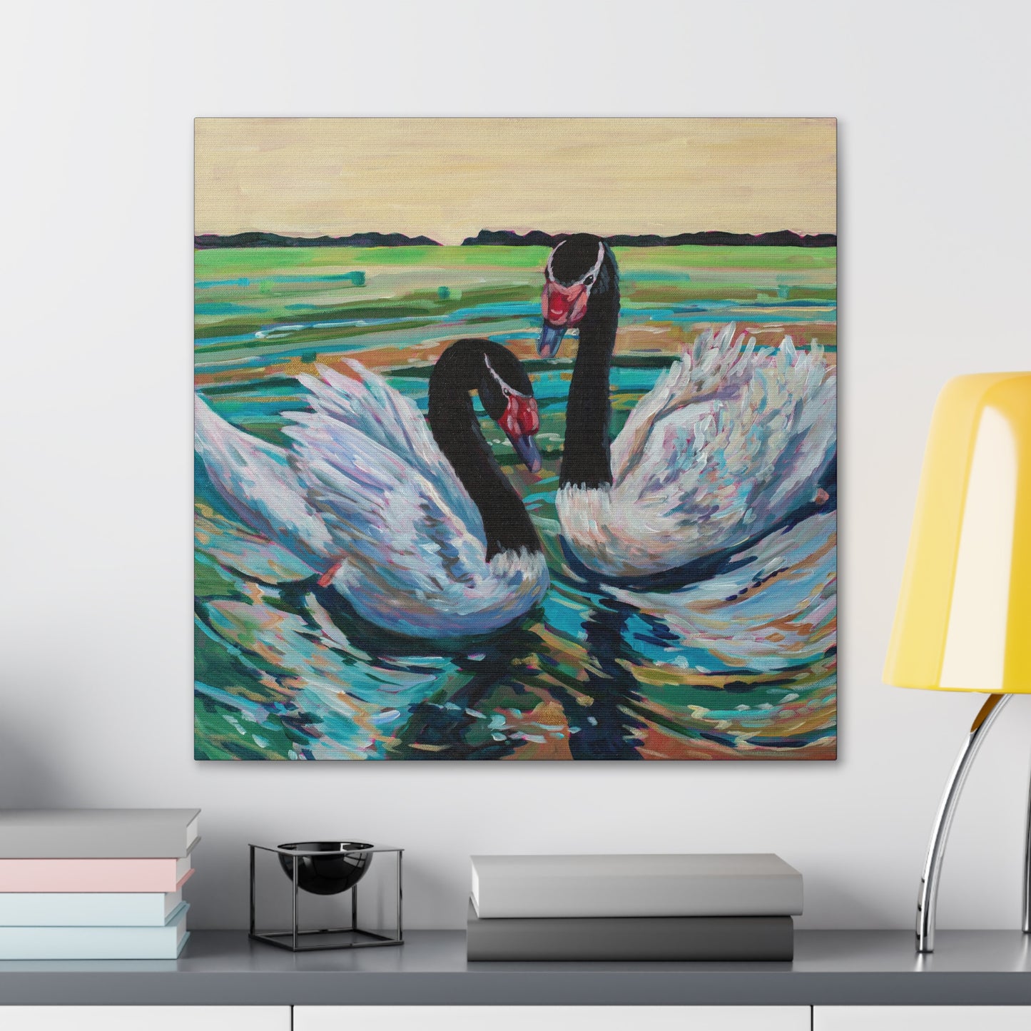 Black Neck Swan Duo— Gallery Wrapped Canvas Reproduction