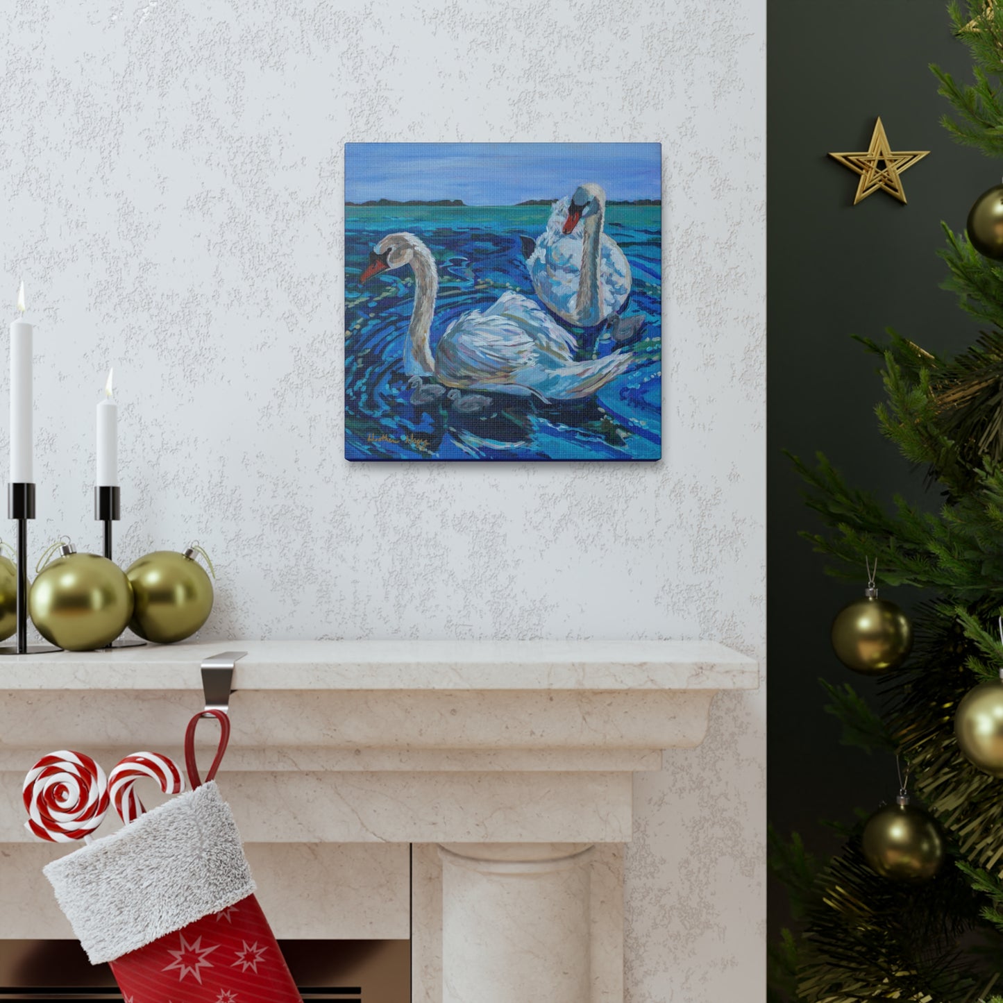 Mute Swan Family— Gallery Wrapped Canvas Reproduction