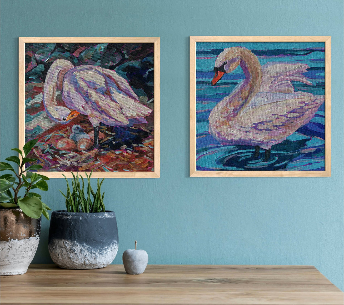 One muted swan, 10x10 original paintings