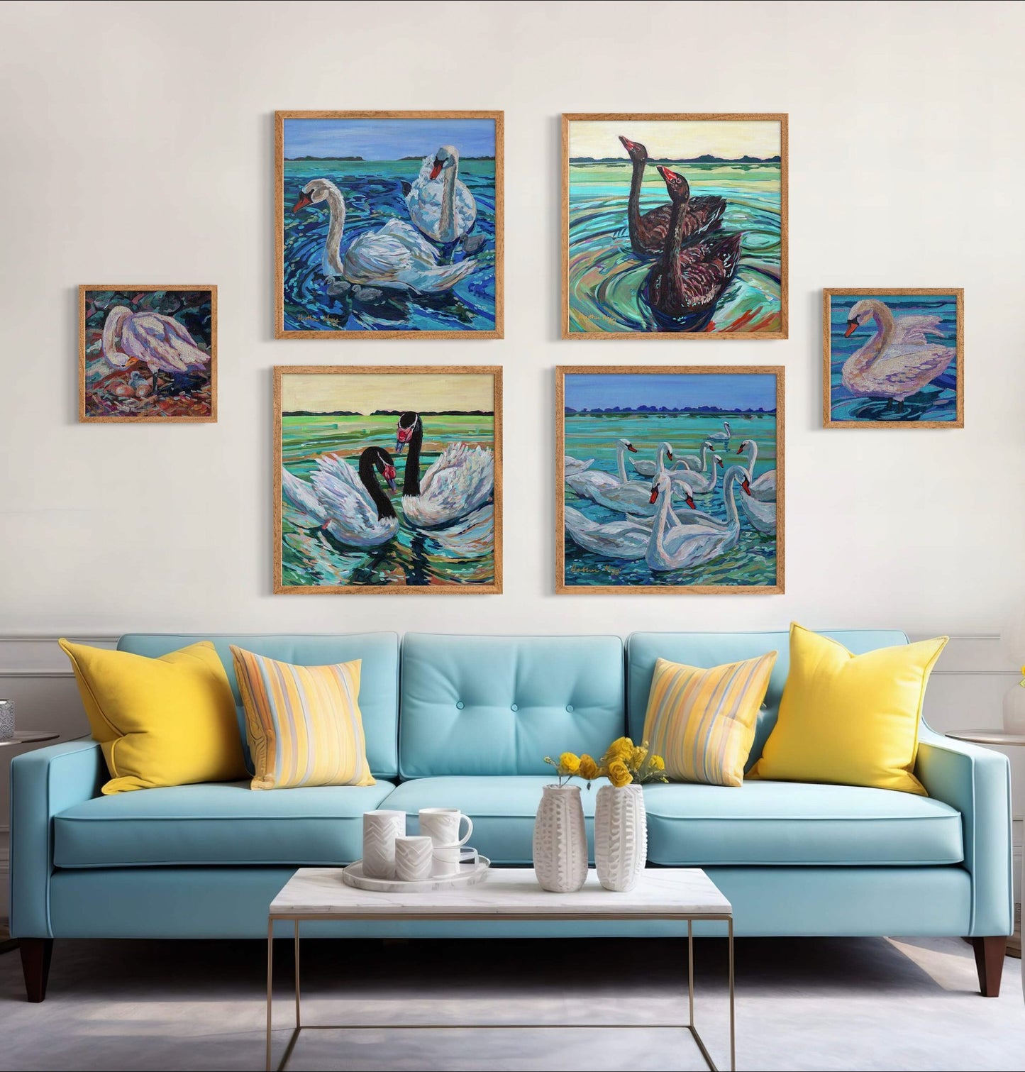 One muted swan,  10x10 original paintings