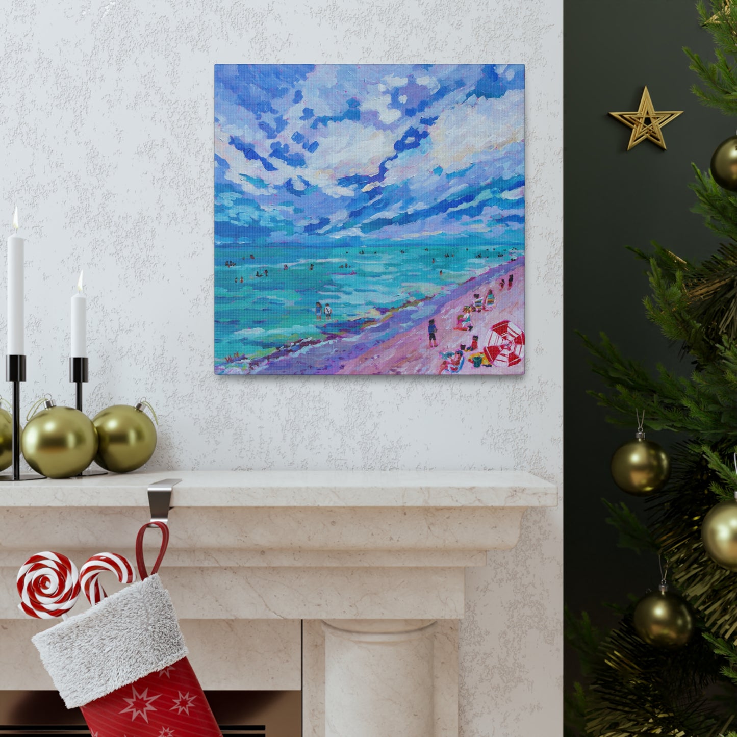 Busy Relaxing Beach Left Panel— Gallery Wrapped Canvas Reproductions
