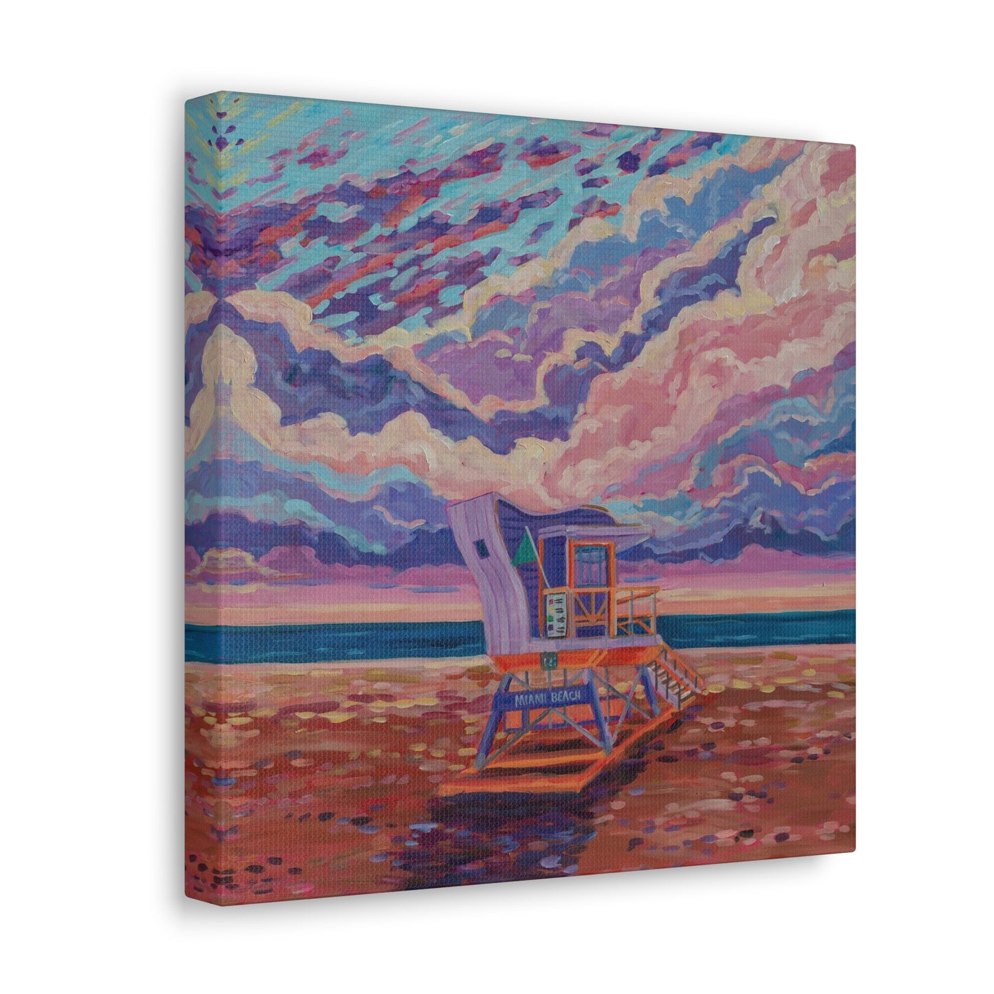 Purple lifeguard station Miami Beach— Gallery Wrapped Canvas Reproductions