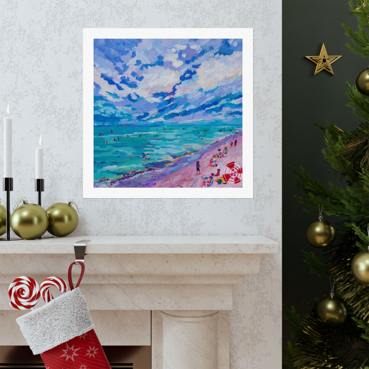 Busy Relaxing Beach Left Panel— Matte Paper Poster Reproduction