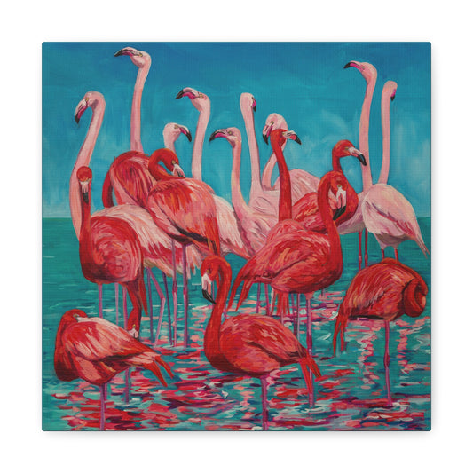 Flamboyance of Flamingos— Gallery Wrapped Canvas Reproduction