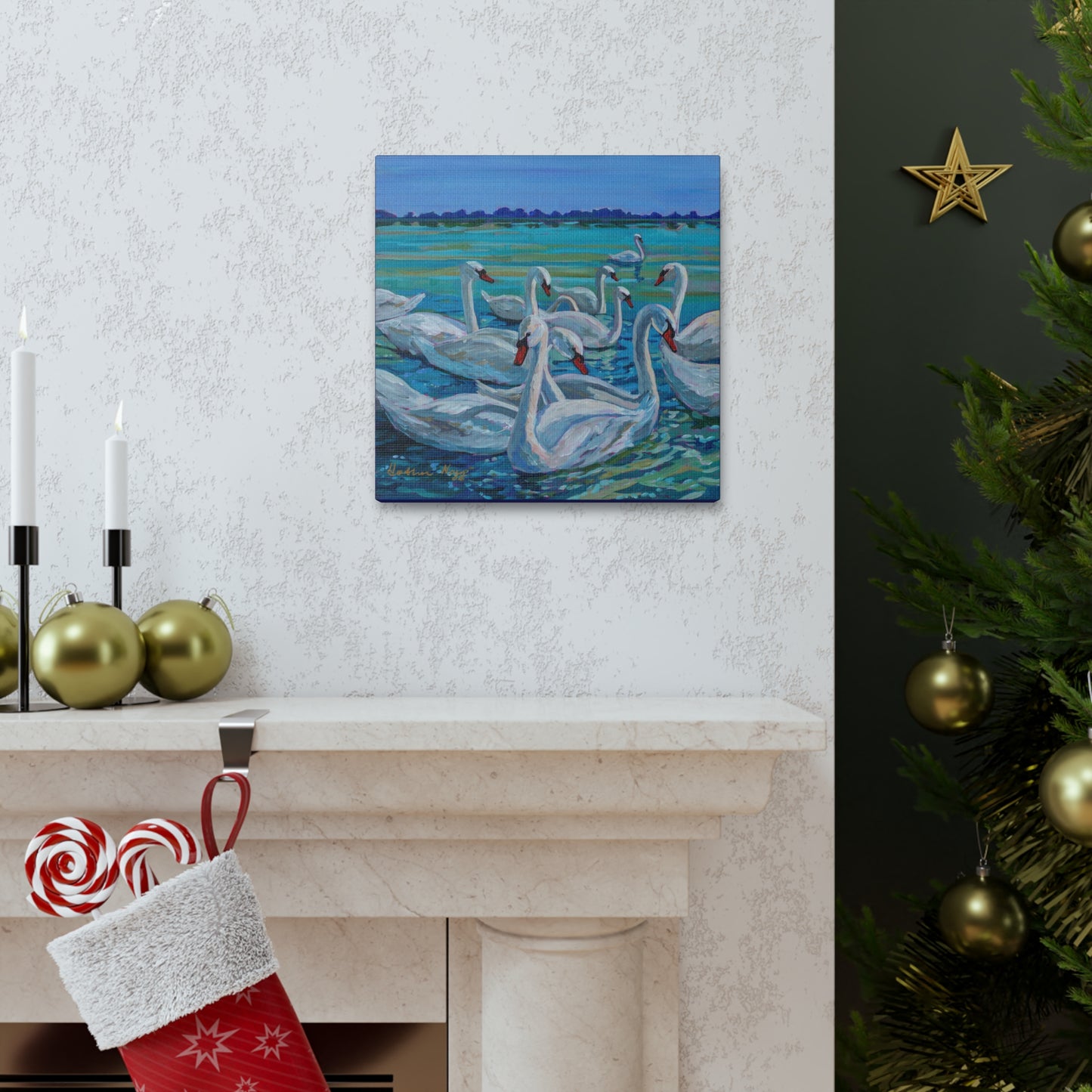 Bevy of Mute Swans— Gallery Wrapped Canvas Reproduction