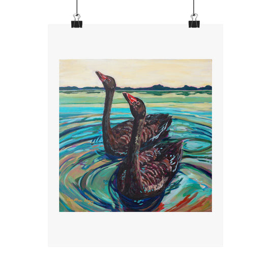 Black swan pair— Matte Paper Poster Reproduction