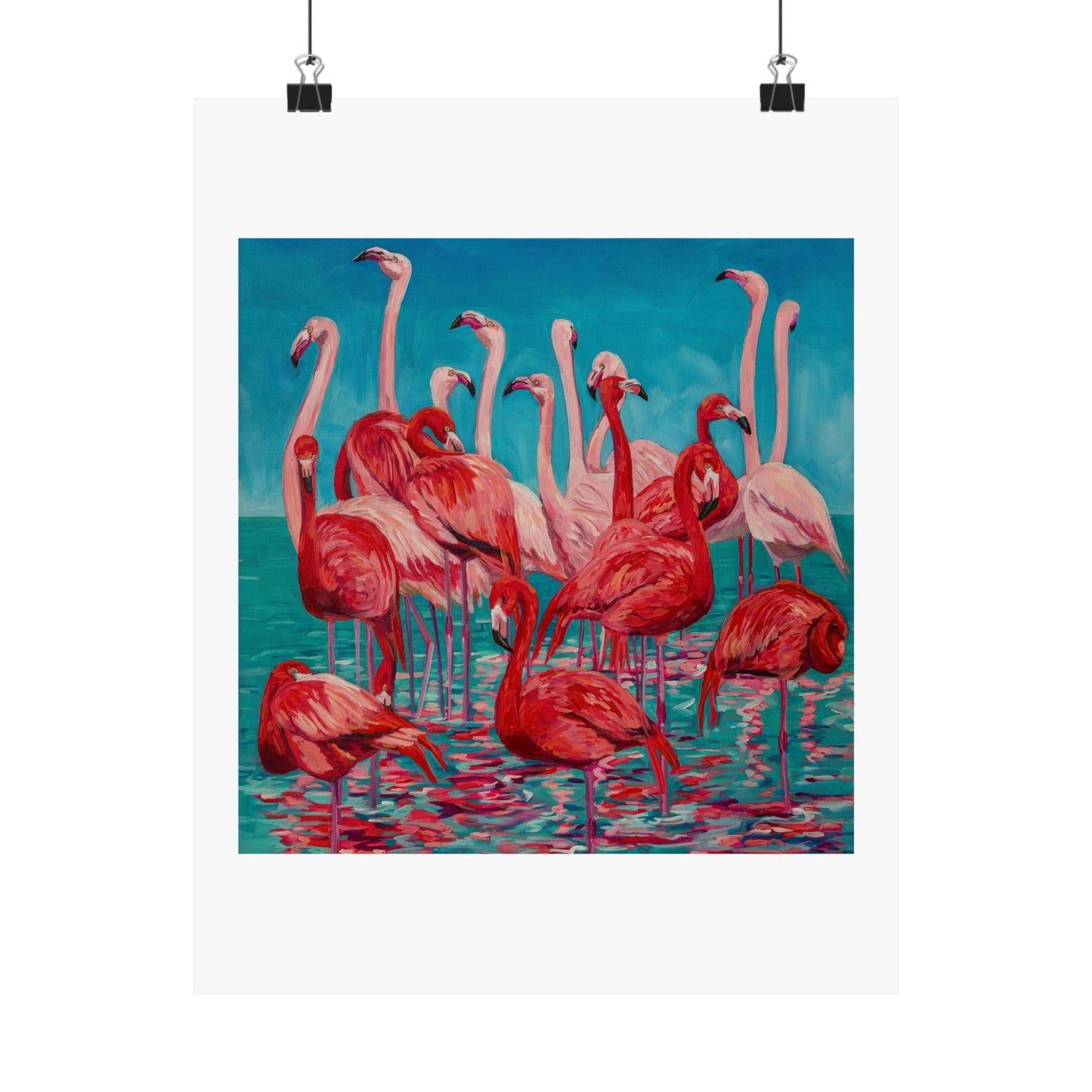 Flamboyance of Flamingos— Matte Paper Poster Reproduction