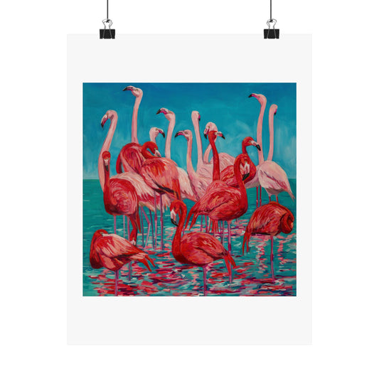 Flamboyance of Flamingos— Matte Paper Poster Reproduction