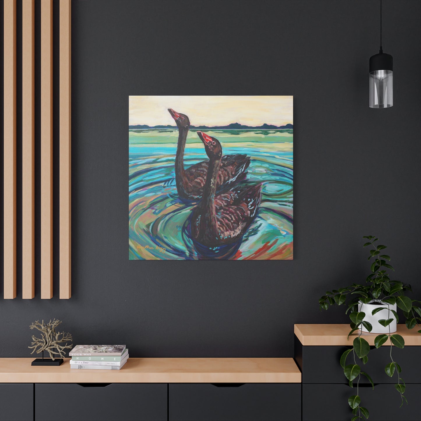 Black swan pair—Matte Canvas, Stretched, 1.25"