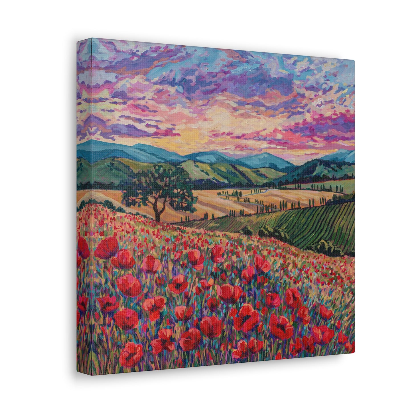 Tuscan Poppies and Poplars— Gallery Wrapped Canvas Reproduction
