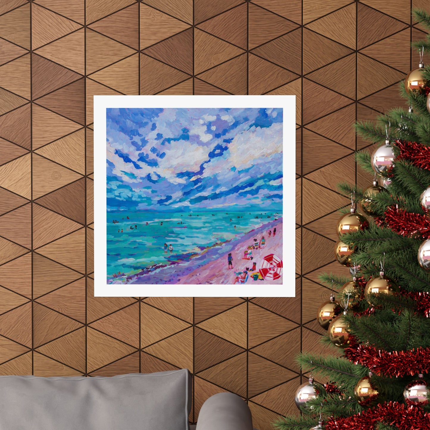Busy Relaxing Beach Left Panel— Matte Paper Poster Reproduction