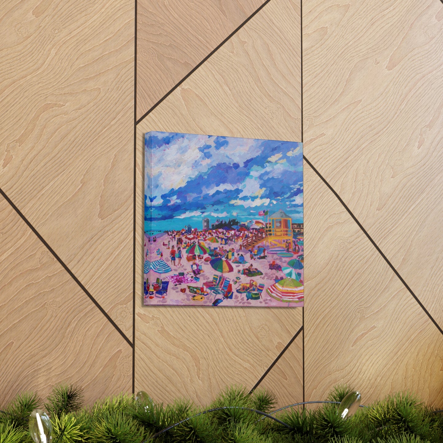 Busy Relaxing Beach Middle Panel— Gallery Wrapped Canvas Reproductions