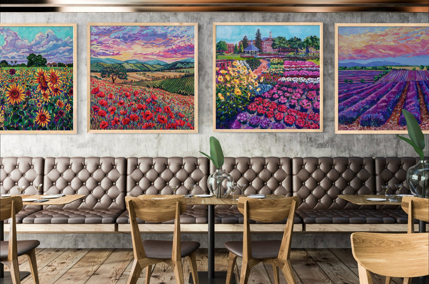Sunset over the Lavender field original painting