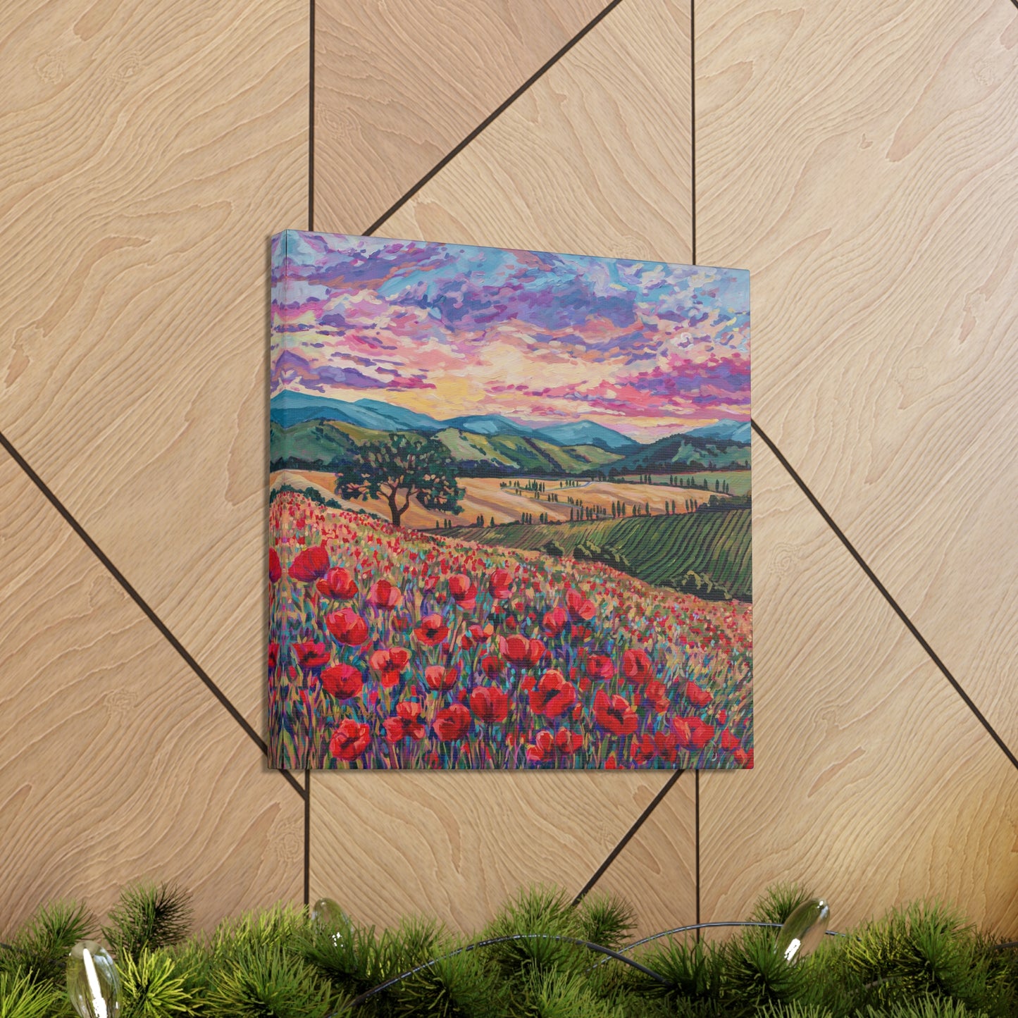 Tuscan Poppies and Poplars— Gallery Wrapped Canvas Reproduction