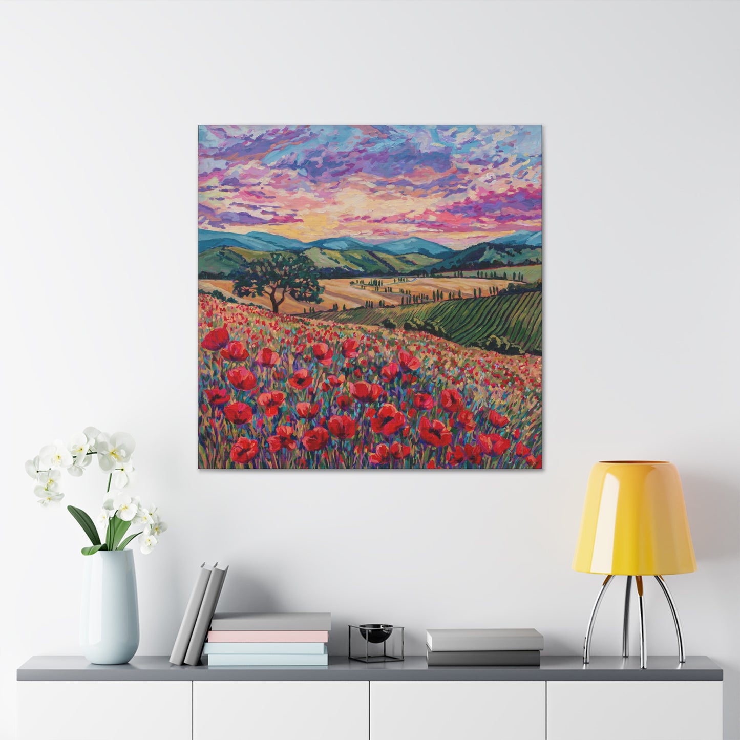 Tuscan Poppies and Poplars— Gallery Wrapped Canvas Reproduction