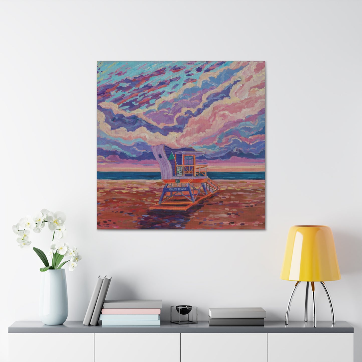 Purple lifeguard station Miami Beach— Gallery Wrapped Canvas Reproductions