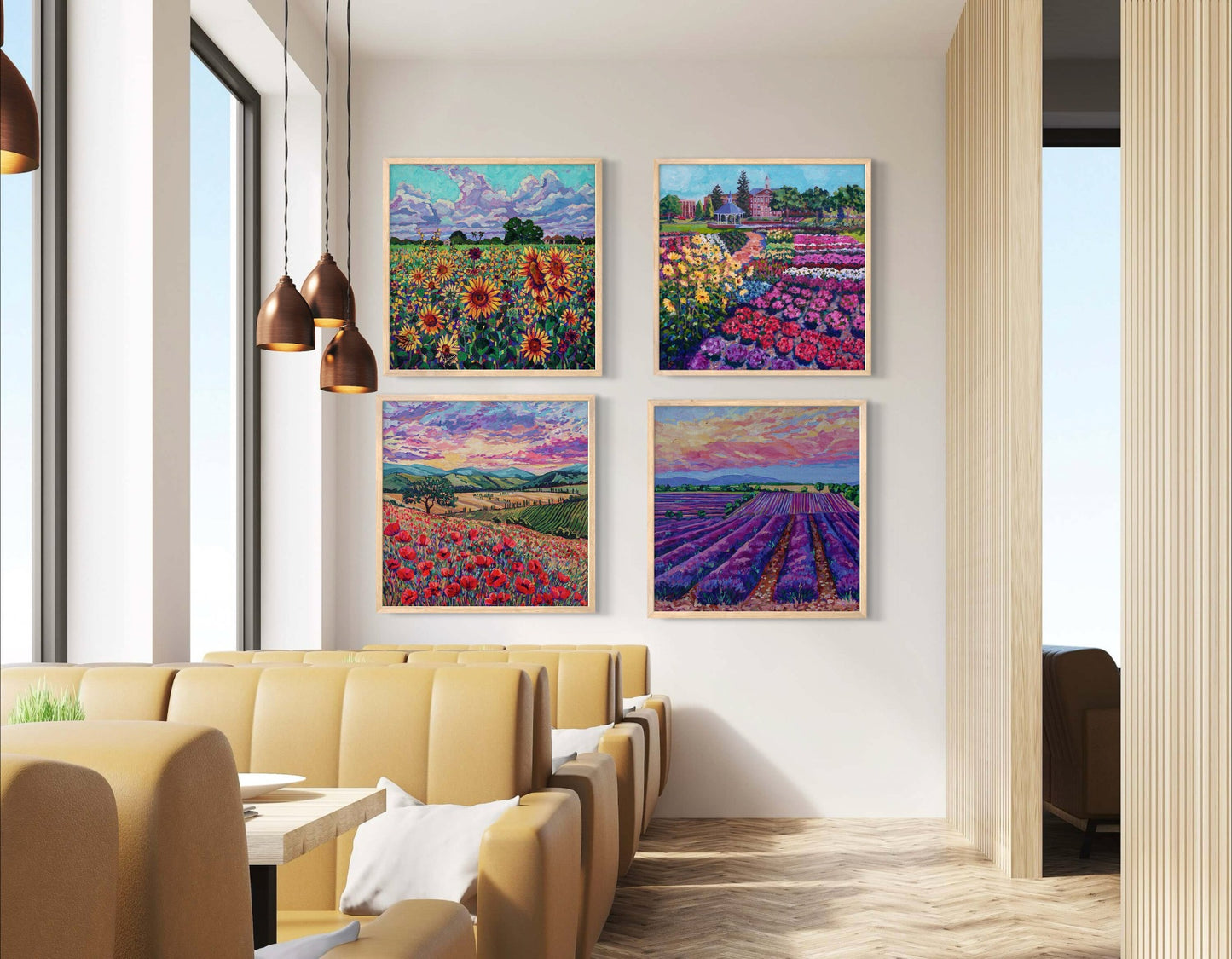 Sunset over the Lavender field original painting