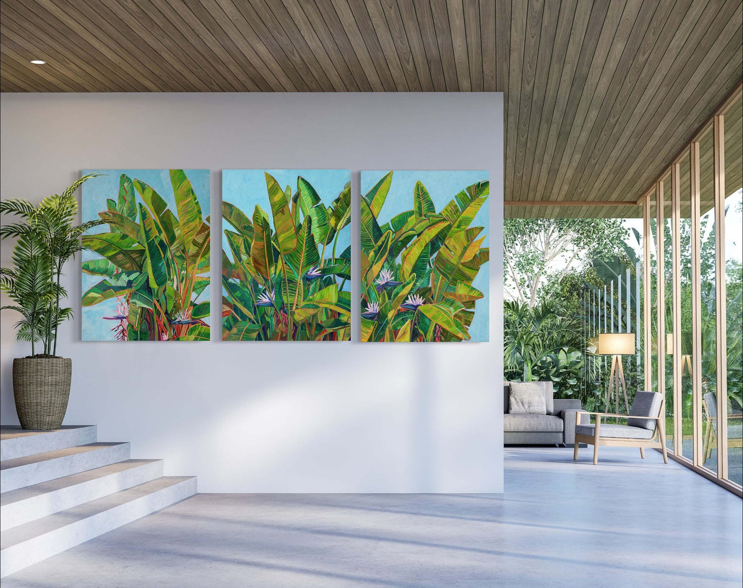 Bird of Paradise triptych original painting