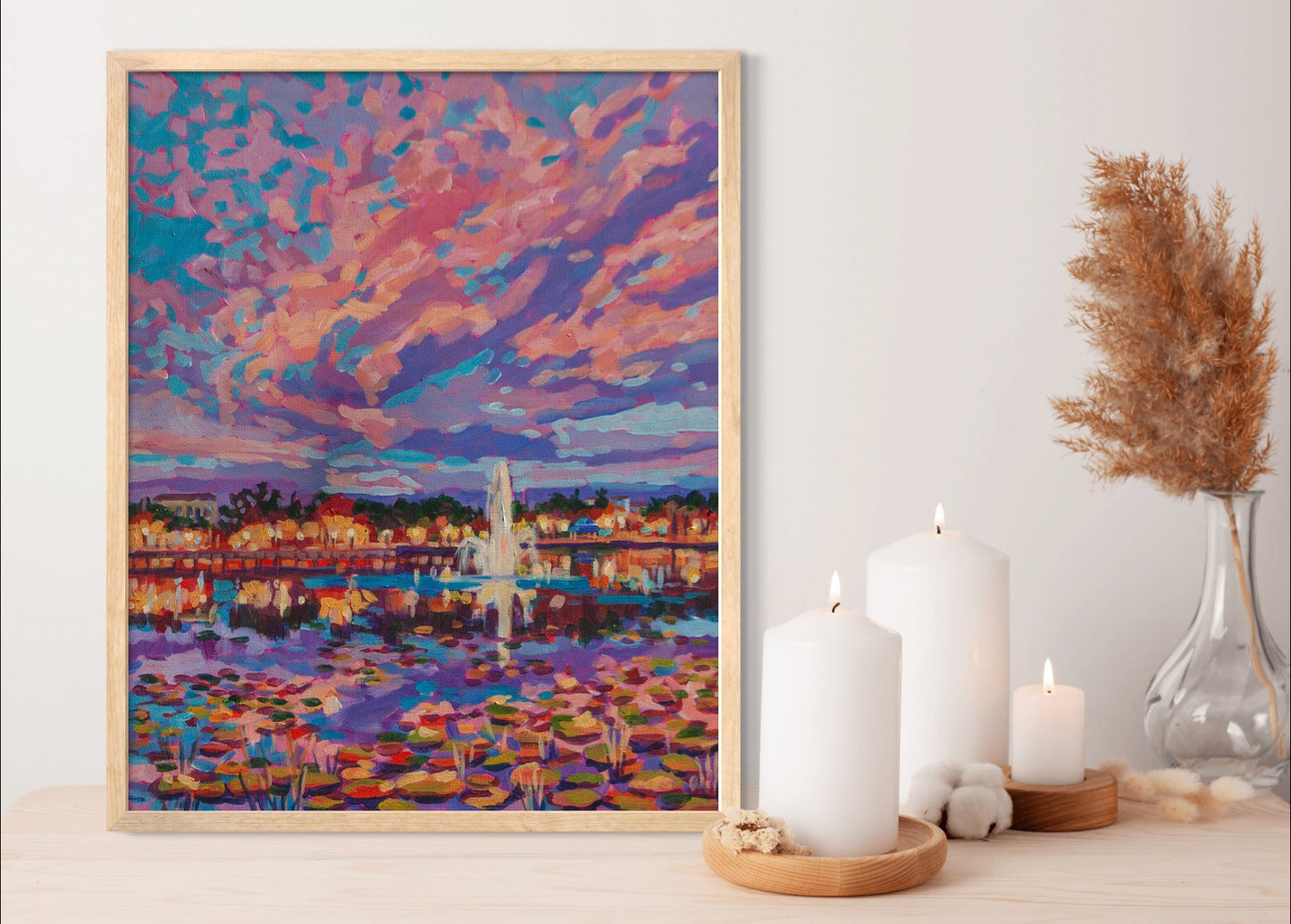 Dusk at Lake Lily Park painting
