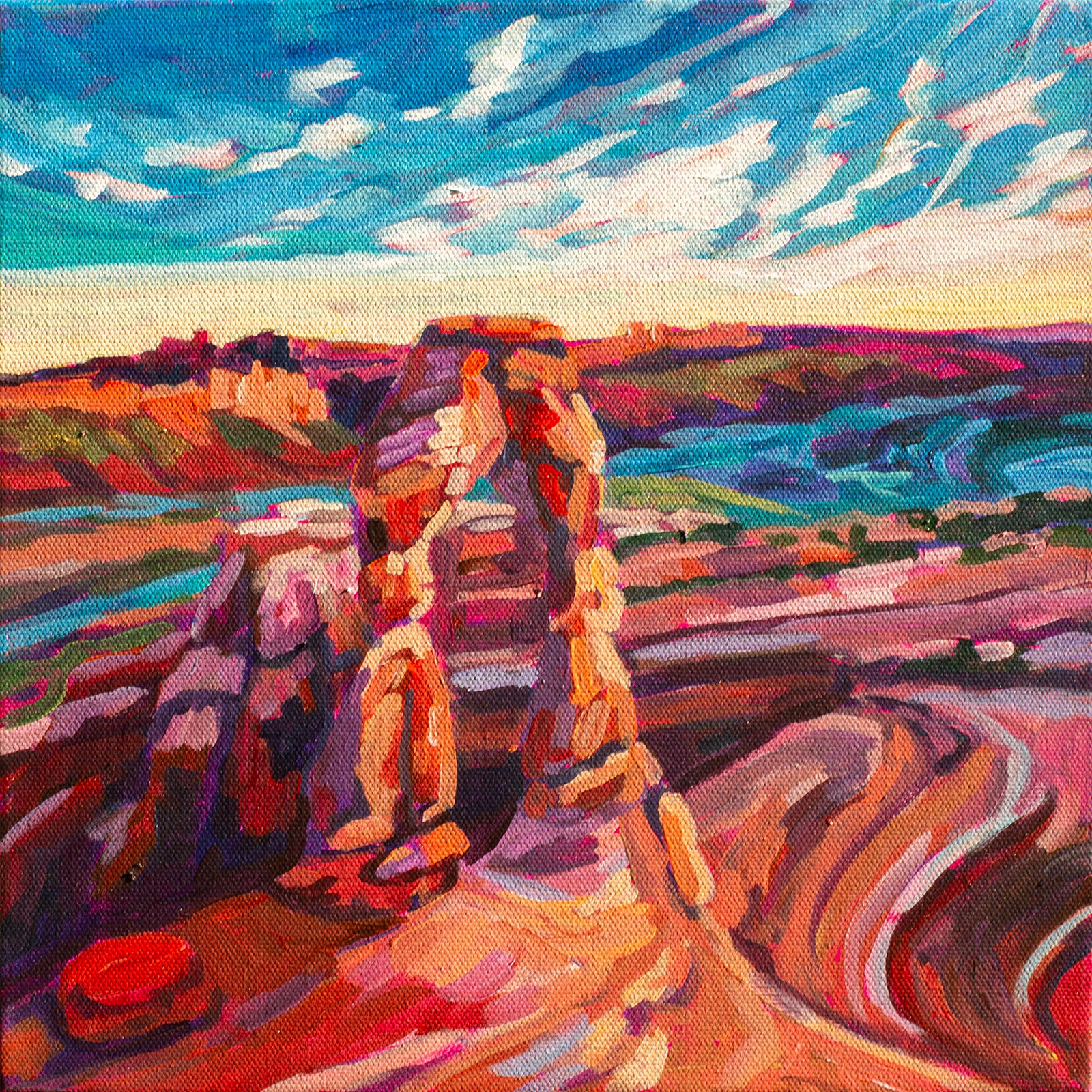 Arches National Park painting of the famous iconic delicate arch with dramatic expressive vibrant color
