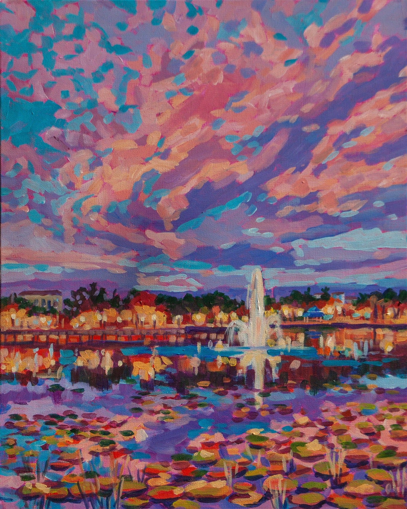Dusk at Lake Lily Park painting