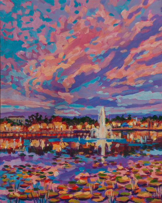 Dusk at Lake Lily Park painting