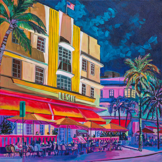Leslie Hotel-South Beach Miami nightlife street scene Ocean Dirve art deco historic district.