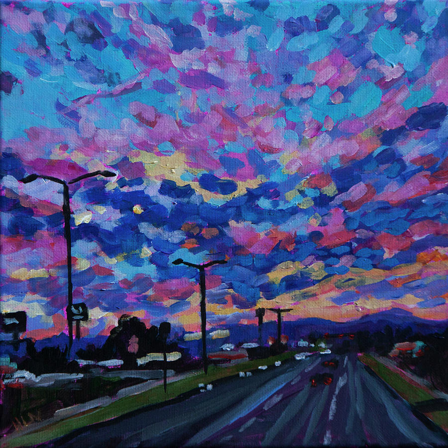 Sunset painting with colorful sky in impressionist style