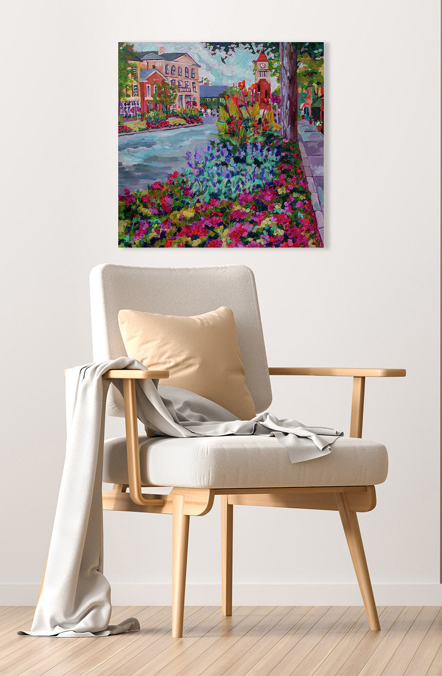 painting of Niagara on the Lake hanging with chair in foreground