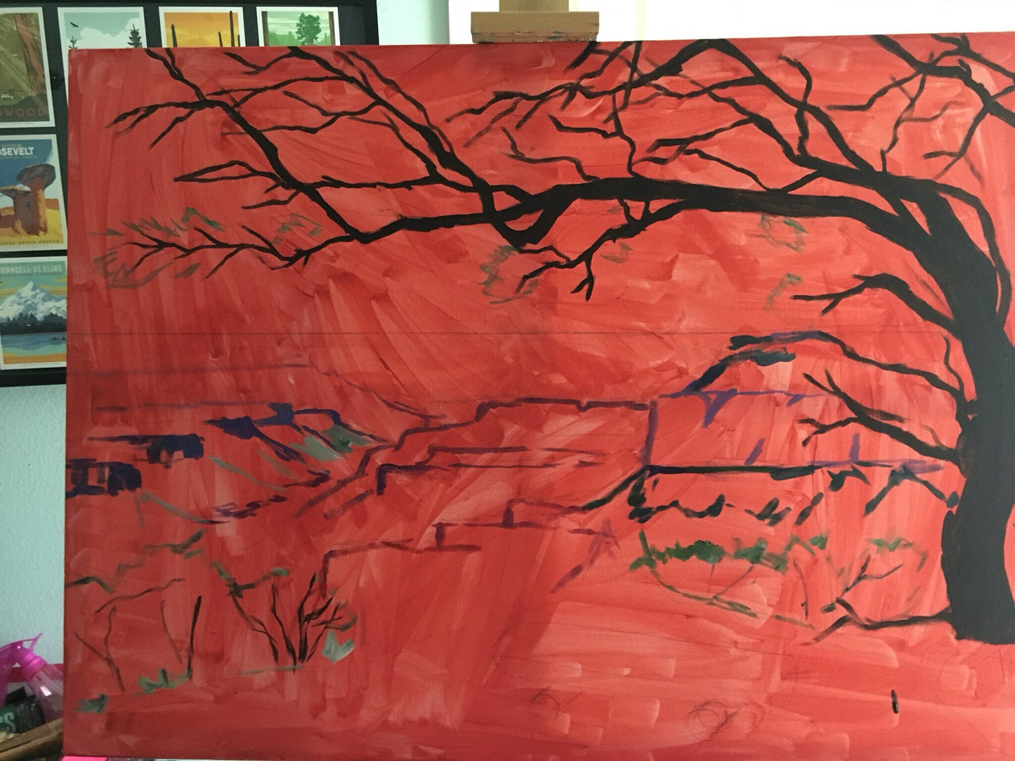 artist studio painting in started on easel