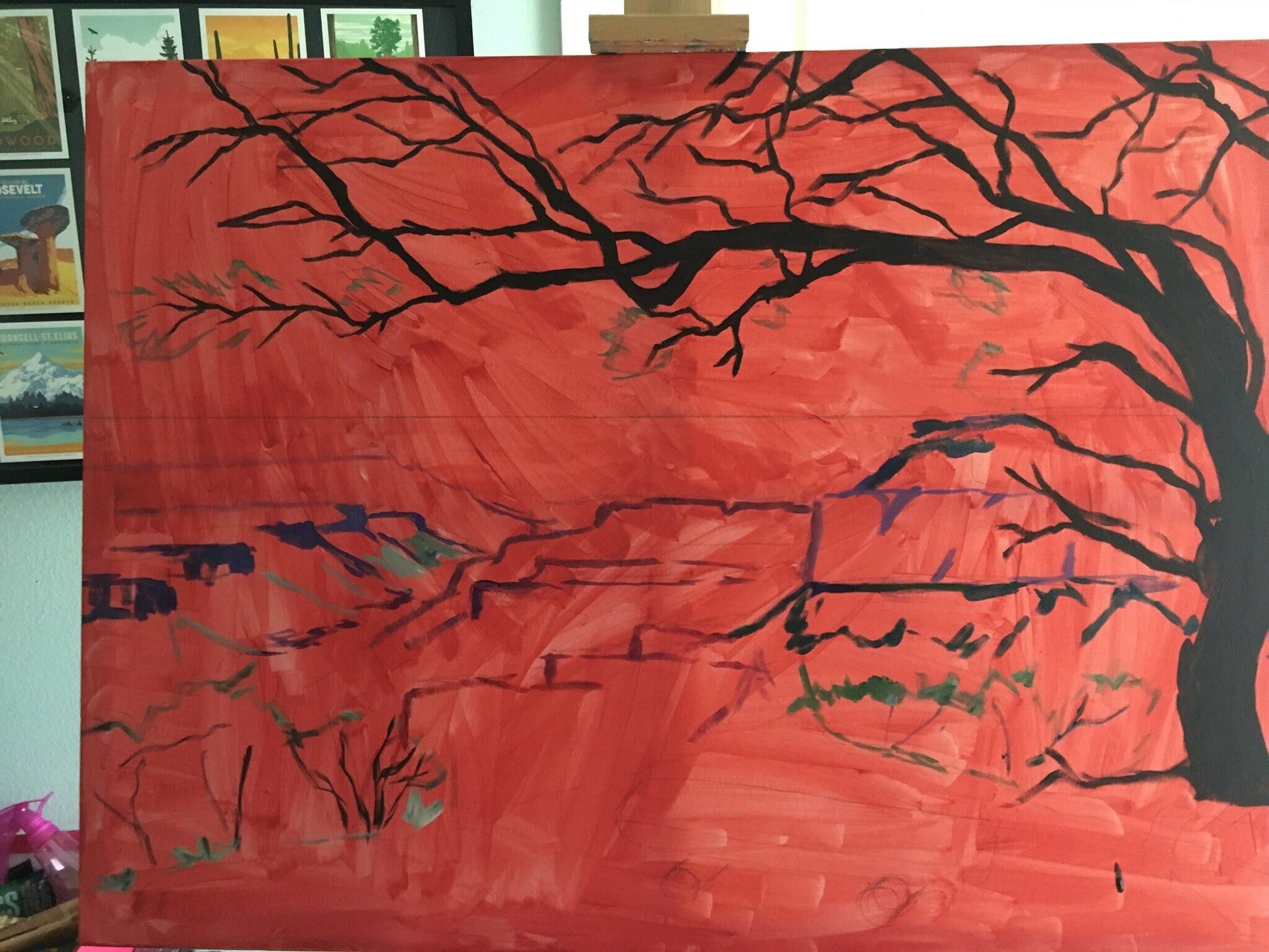 artist studio painting in started on easel