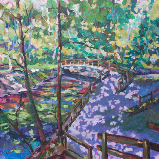 Painting of forest hiking trail to Bridal Veil falls in Cuyahoga National Park south of Cleveland Ohio