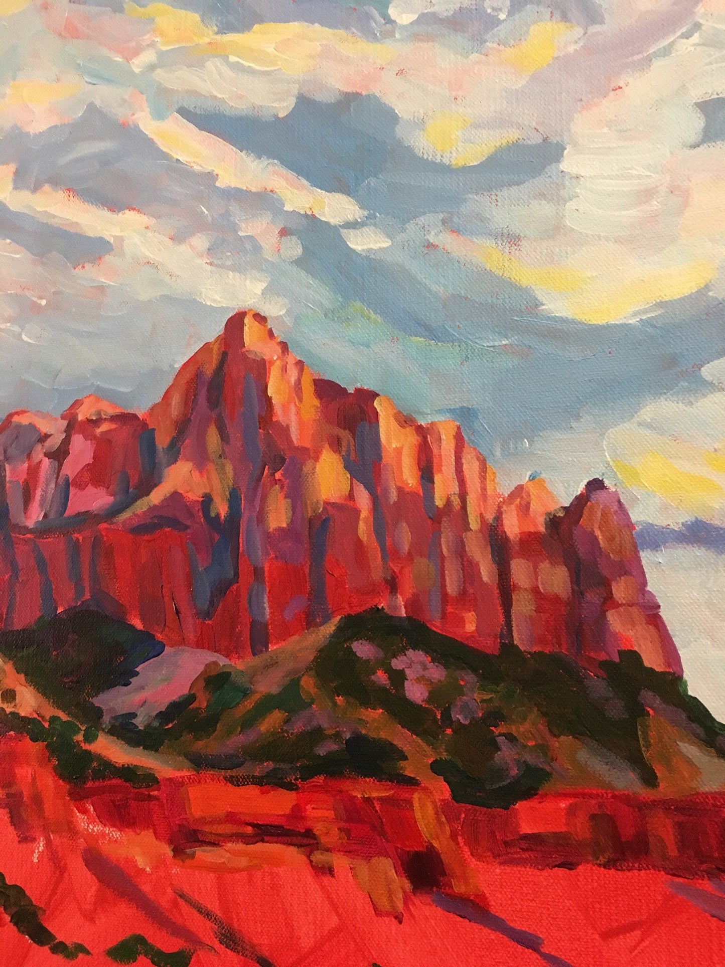 detail of the painting showing the mountain