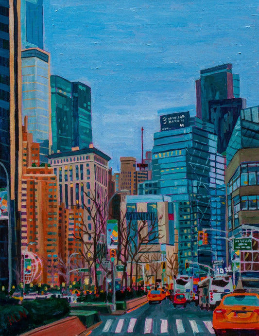 NYC street painting approaching Columbus Circle near Central Park