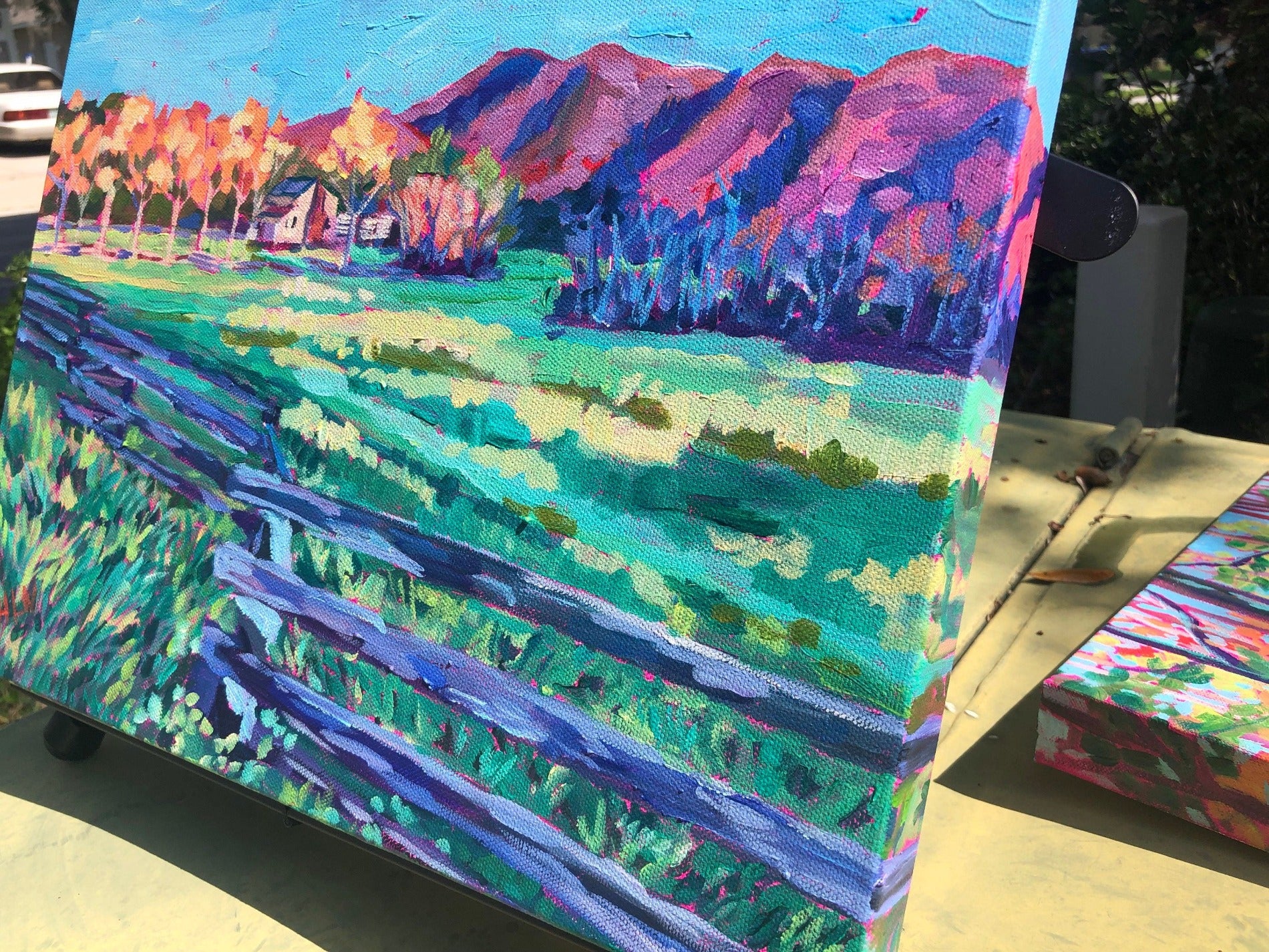 close up detail of smoky mountain painting