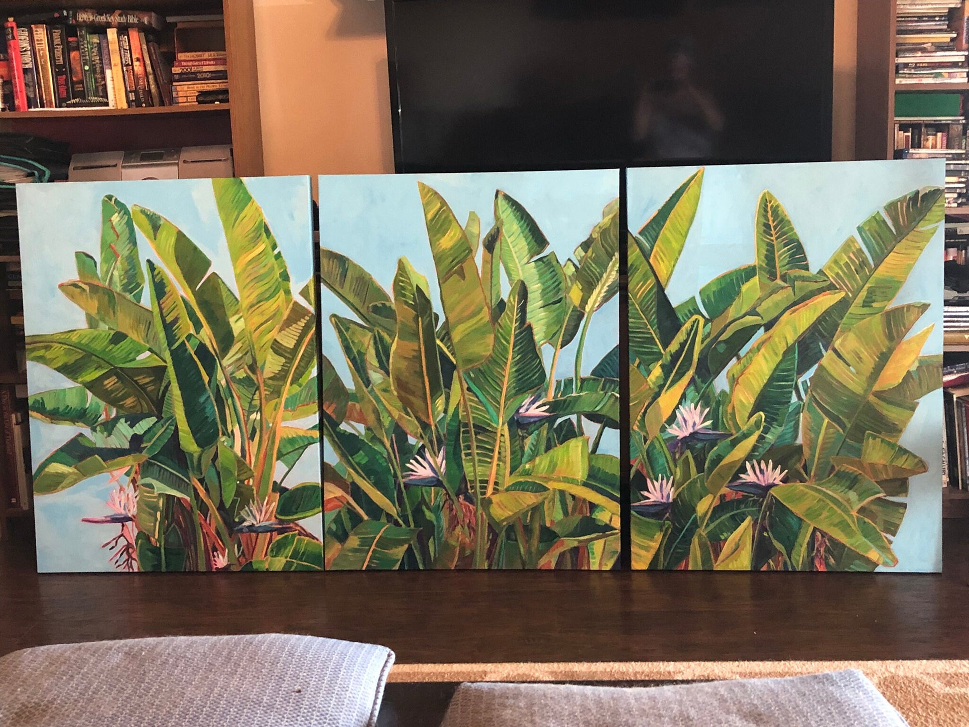 view of triptych in living room
