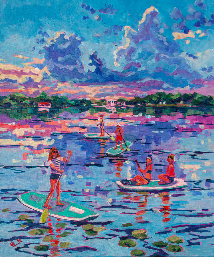 Paddle boarding at Sunset original painting