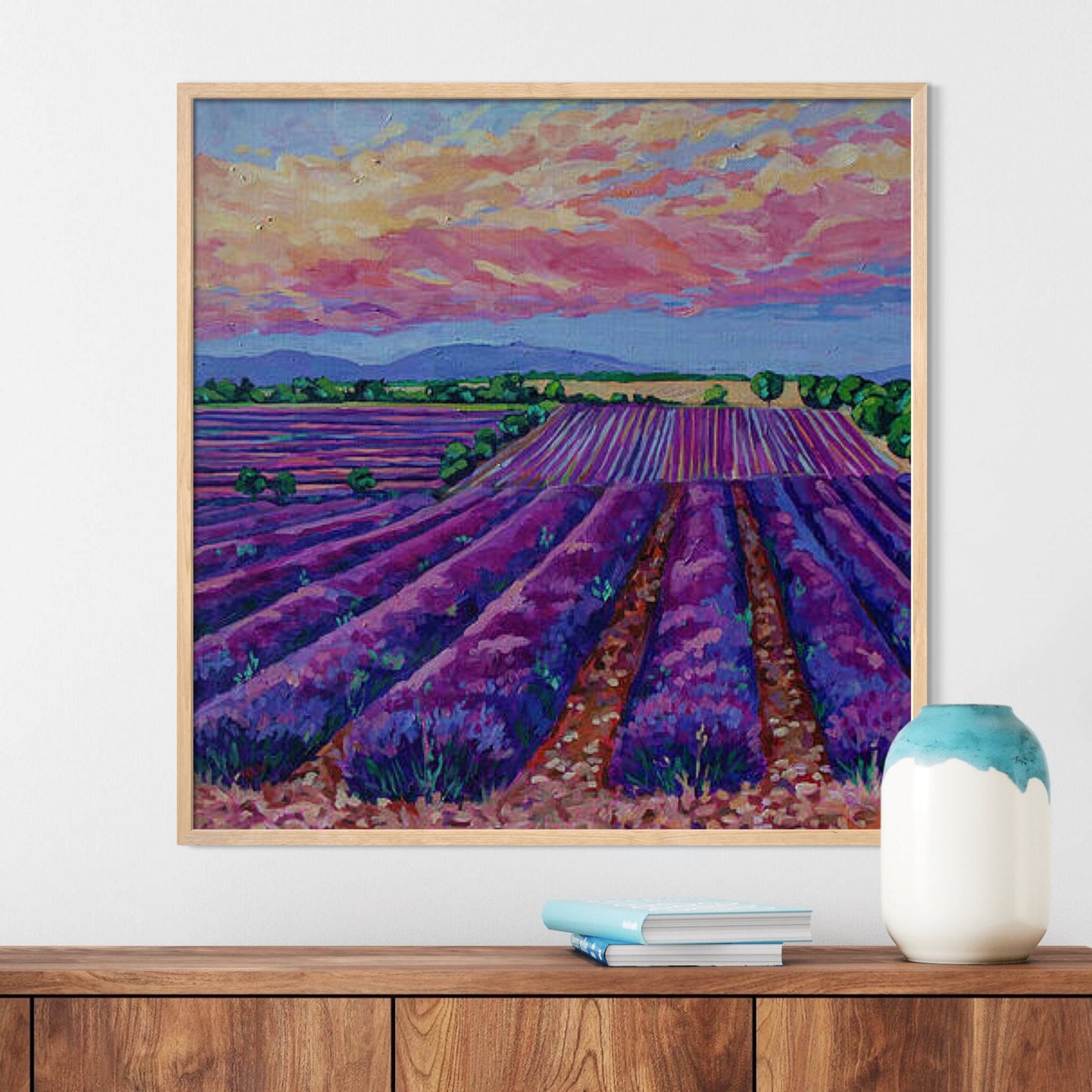 Sunset over the Lavender field original painting