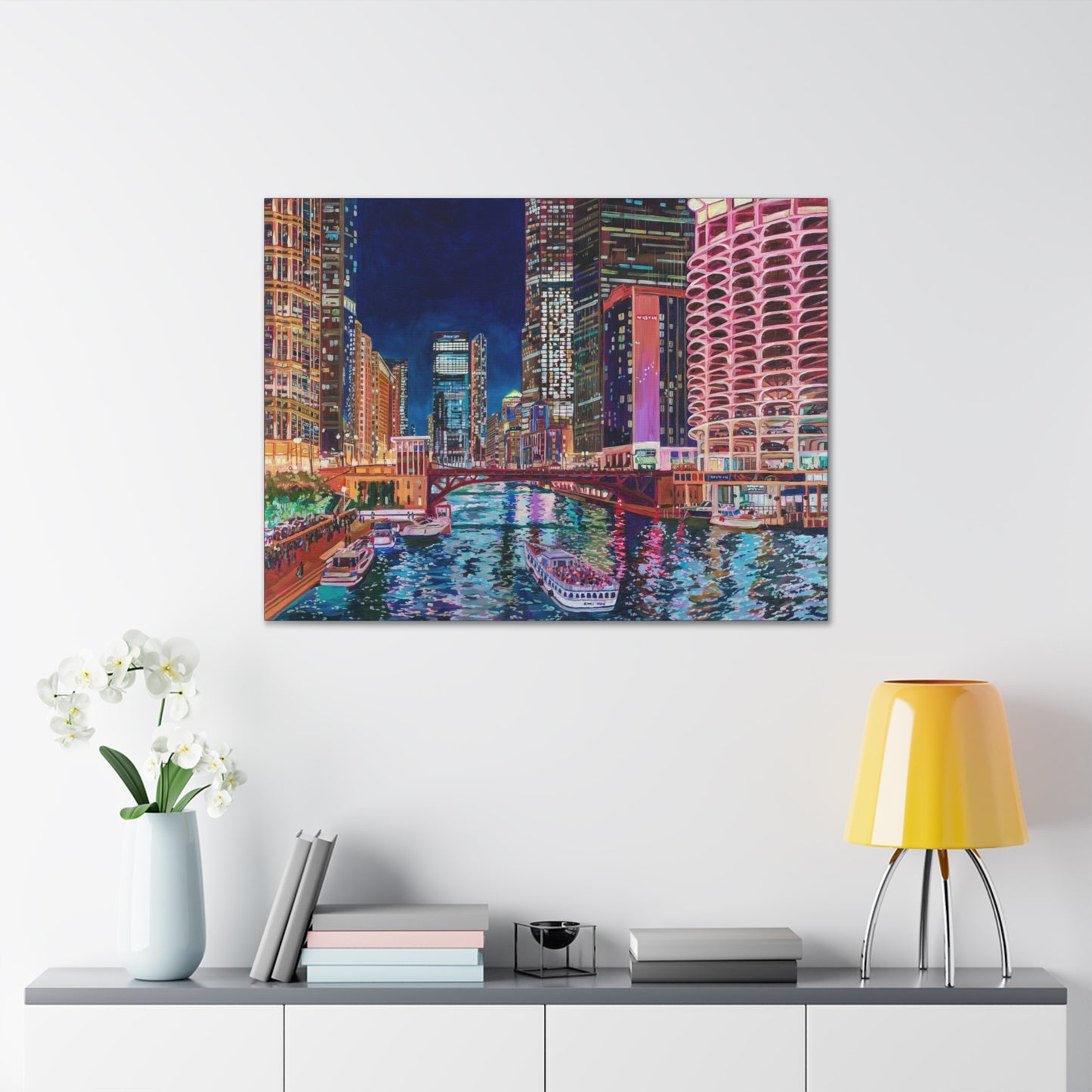 The Chicago River at Night— Gallery Wrapped Canvas Reproduction