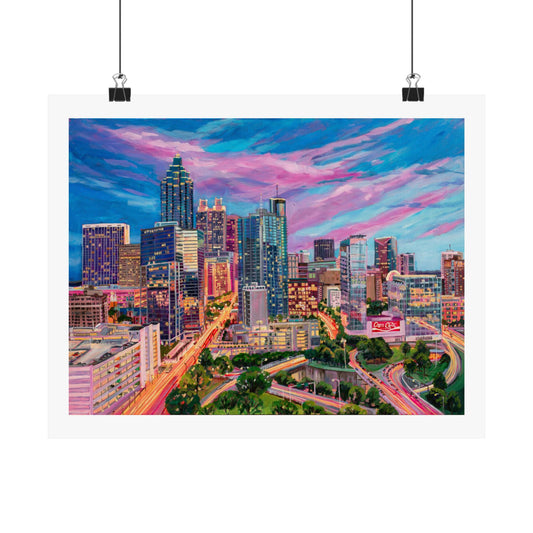 Downtown Atlanta Skyline- along Peachtree Street—Matte Horizontal Fine Art Poster Reproductions