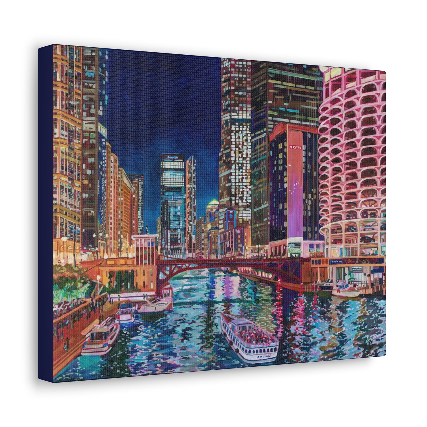 The Chicago River at Night— Gallery Wrapped Canvas Reproduction