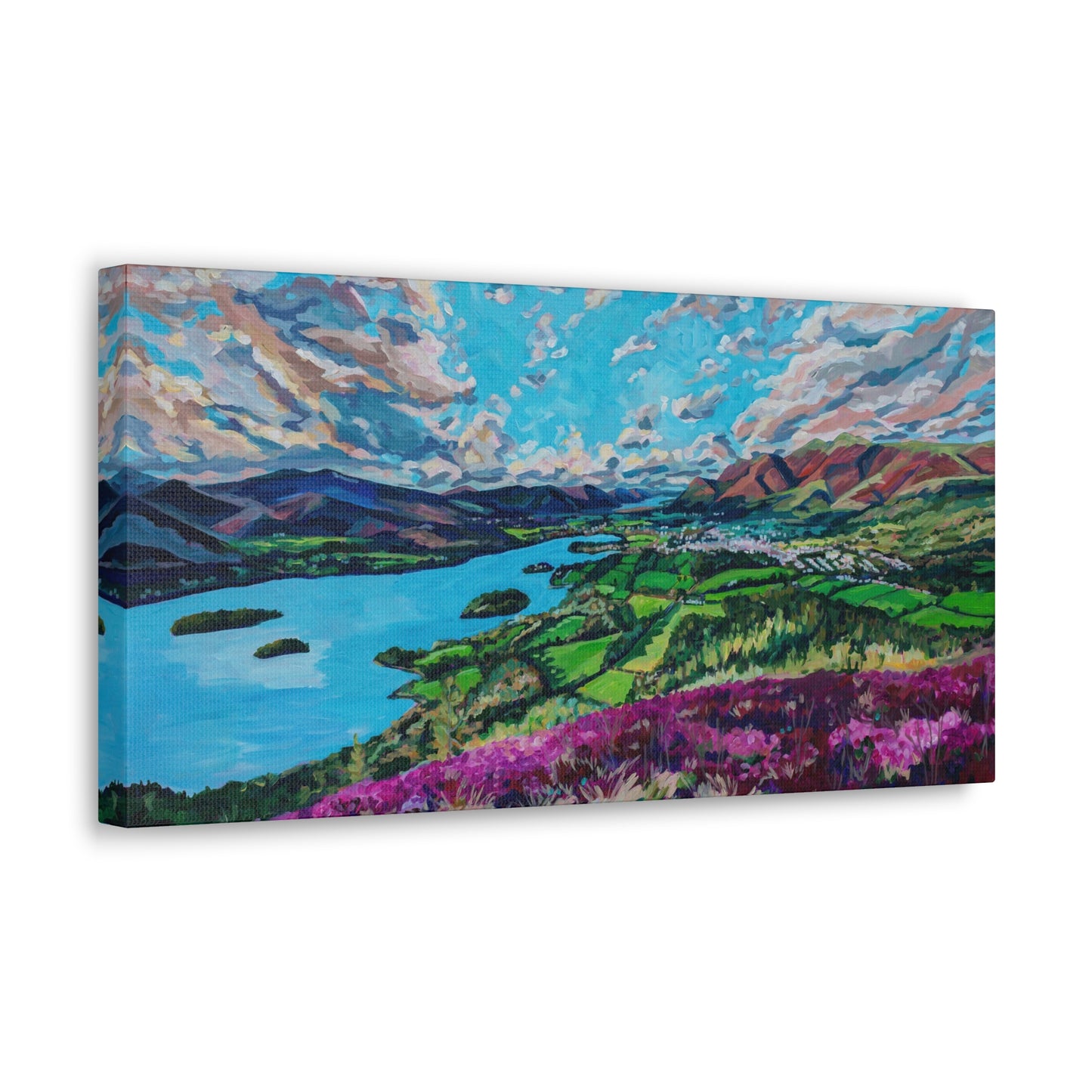 Derwent Water lake and town of Keswick, Cumbria—UK— Gallery Wrapped Canvas Reproduction