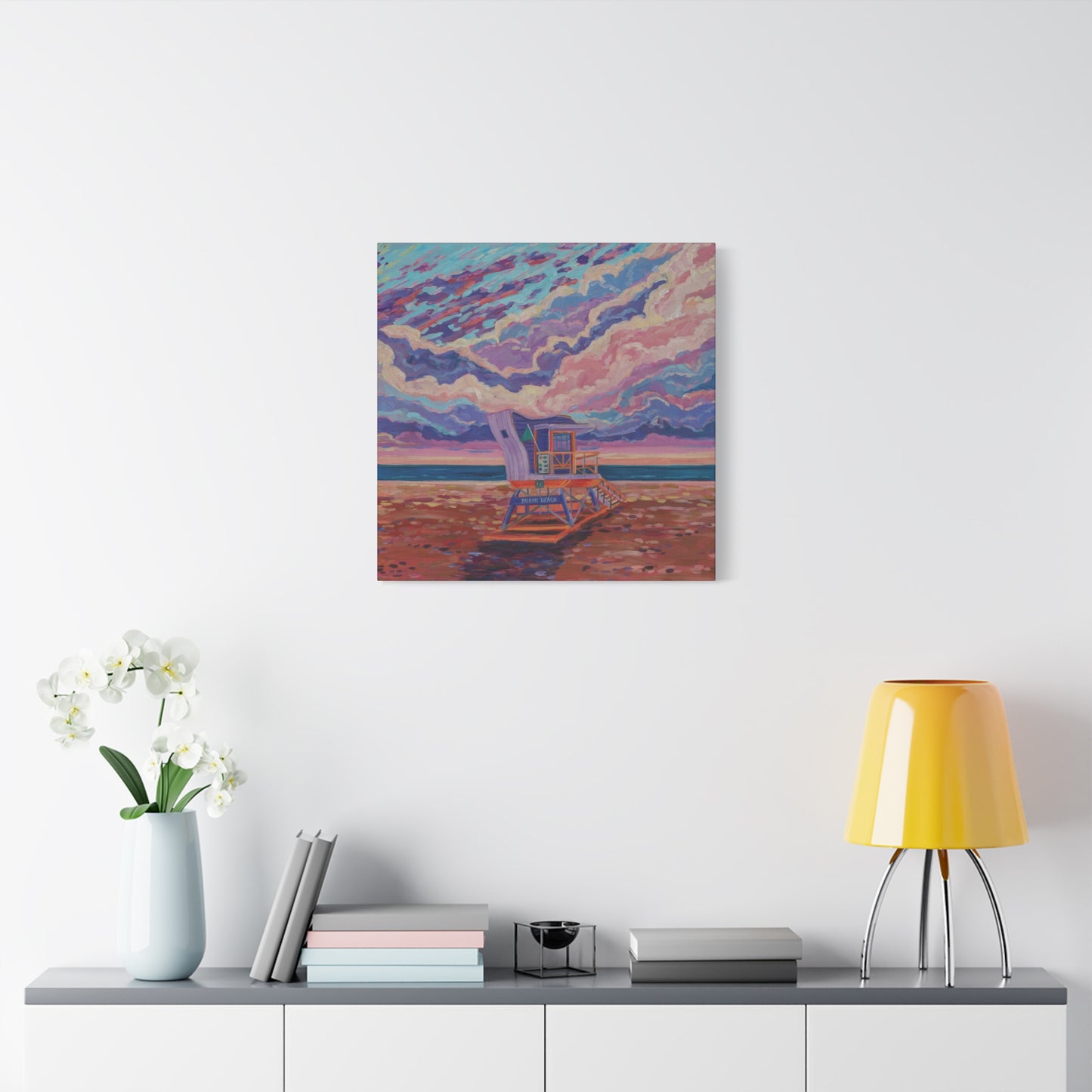 Purple lifeguard station Miami Beach—Matte Canvas, Stretched, 1.25"