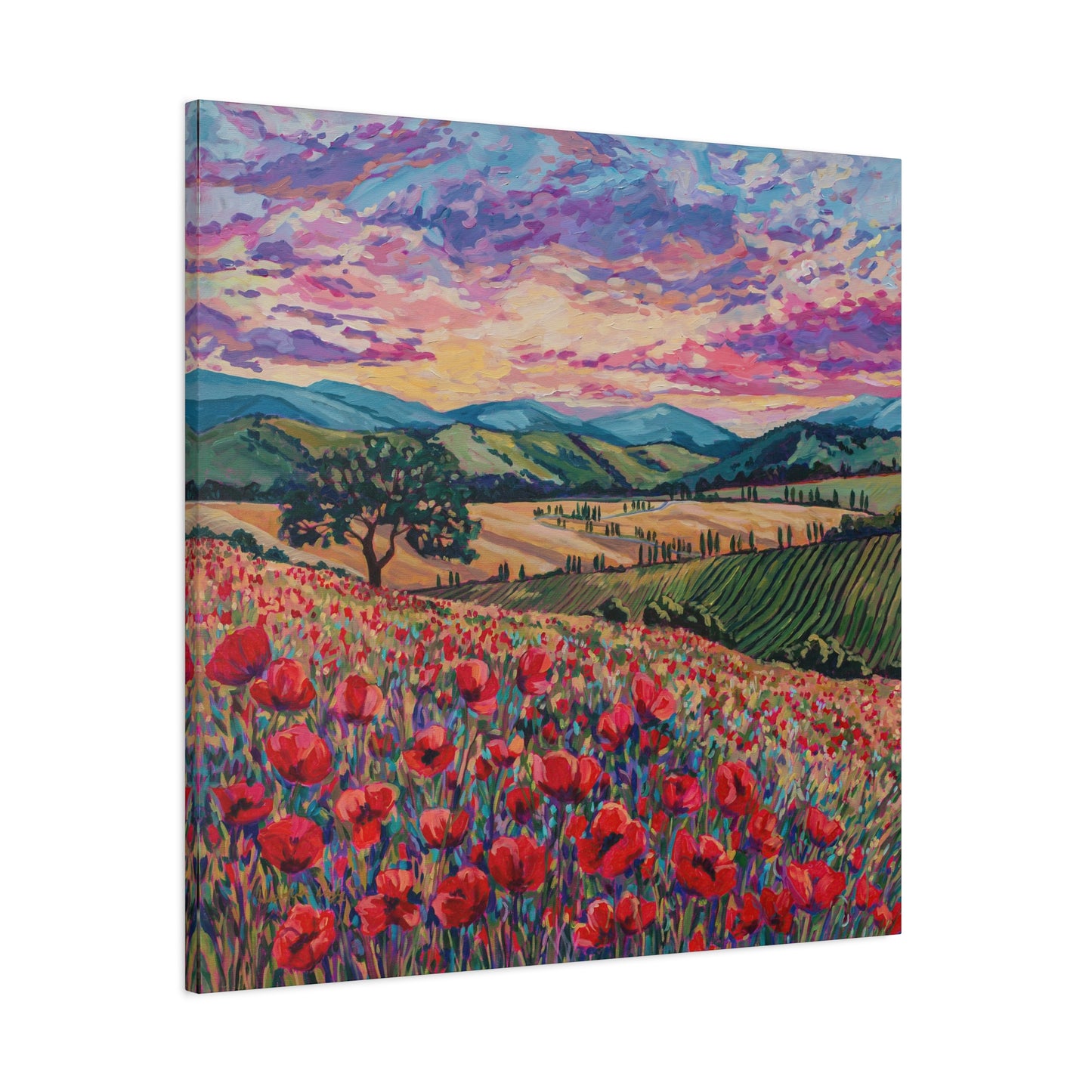 Tuscan Poppies and Poplars —Matte Canvas, Stretched, 1.25"