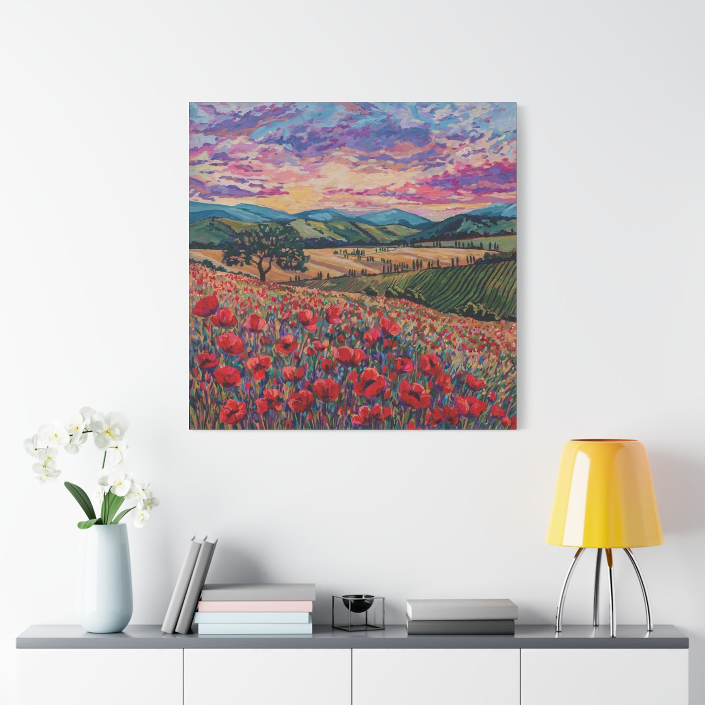 Tuscan Poppies and Poplars —Matte Canvas, Stretched, 1.25"