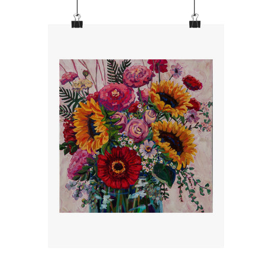 Sunflower and Zinnia Still Life — Matte Paper Poster Reproduction