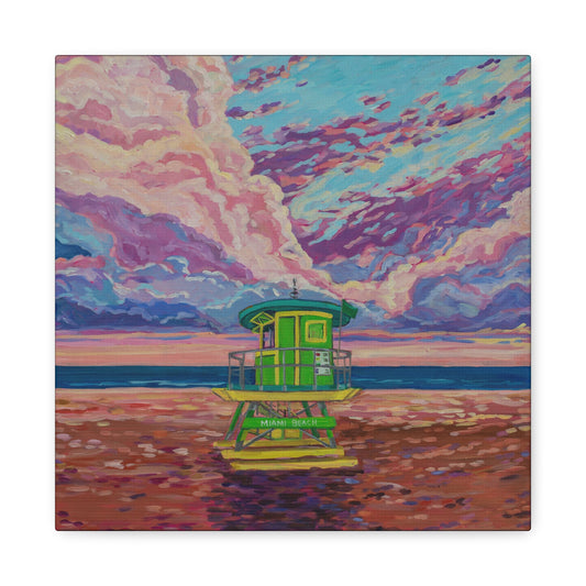 Green lifeguard station Miami Beach—Matte Canvas, Stretched, 1.25"