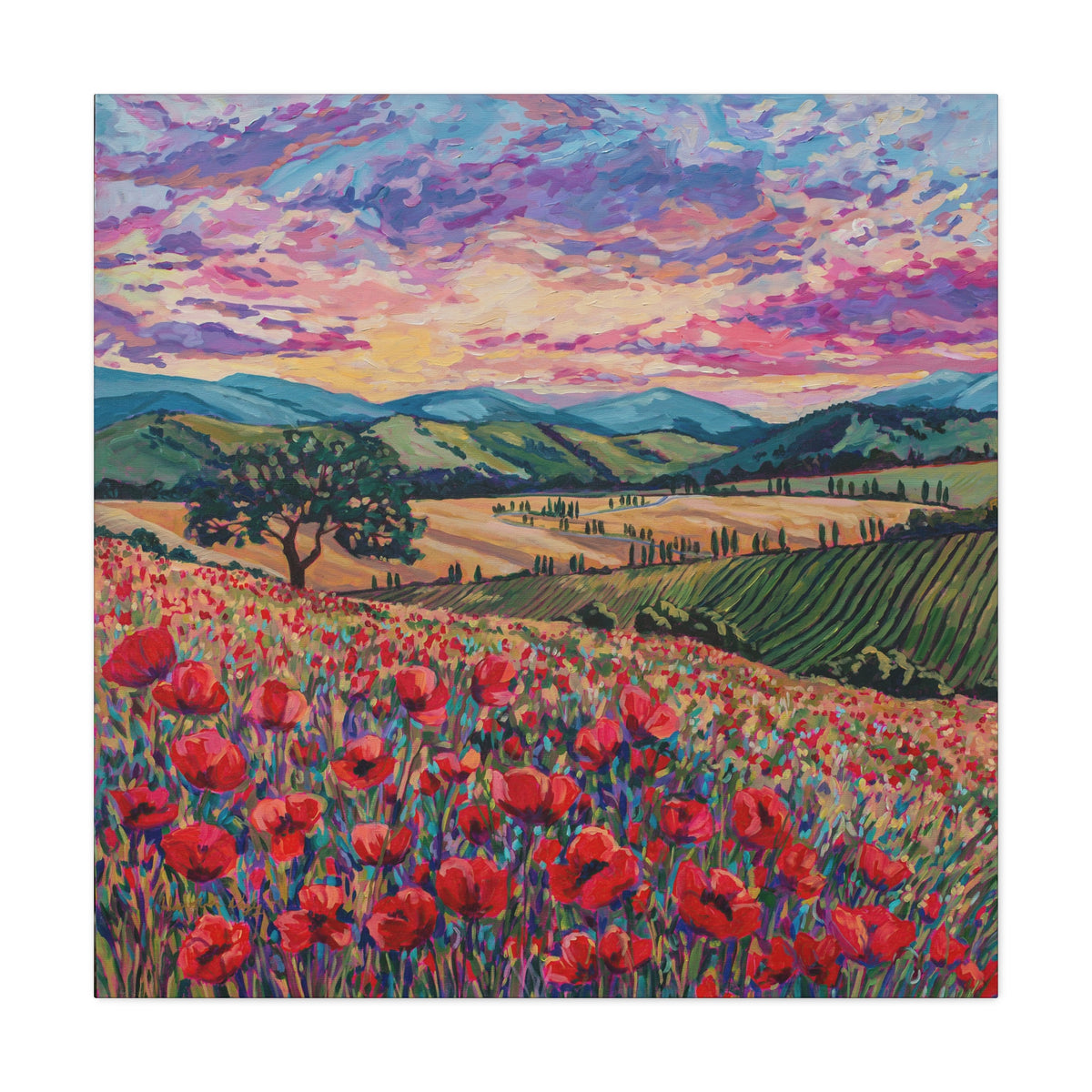 Tuscan Poppies and Poplars —Matte Canvas, Stretched, 1.25"